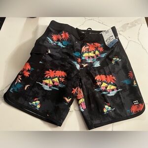 Billabong Black and Orange Tropical Board Shorts